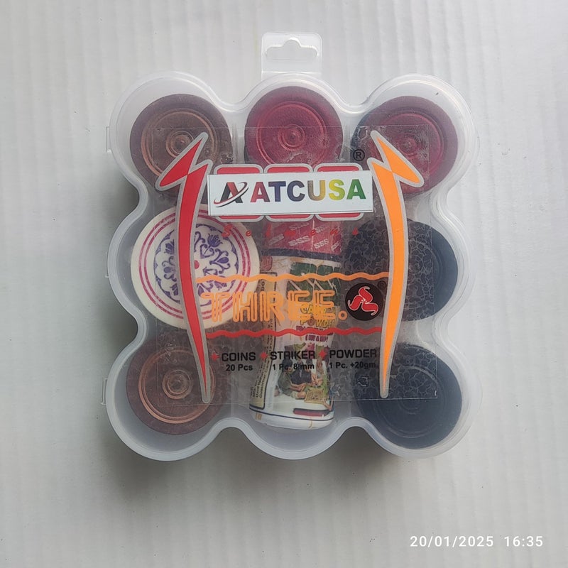 ATCUSA Carrom Board Wooden Coins | Set of 20 Coins 1 Striker 1 Powder 20 Grams Professional Carrom Board Game | Premium Veneer Wood Coins Set Combo - Tounament Grade | - Image 5